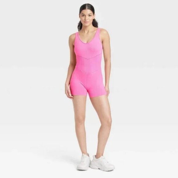 JoyLab Tops - Women's Seamless Short Active Bodysuit Fitness Workout Yoga Rompers Pink M